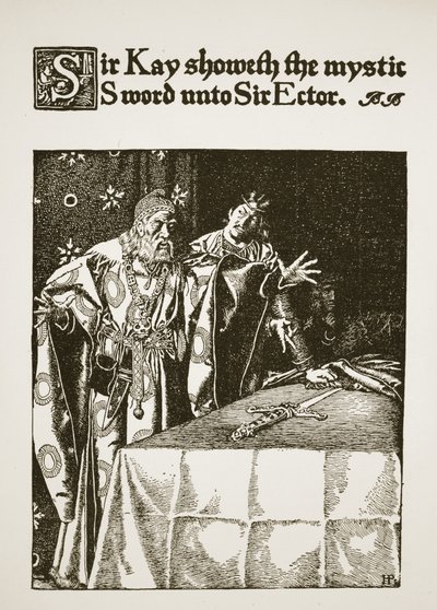 Sir Kay zeigt Sir Ector das mystische Schwert, Illustration aus 